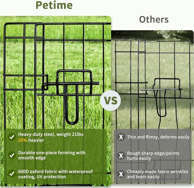 PETIME Foldable Metal Dog Exercise Pen/Pet Puppy Playpen Kennels Yard Fence Indoor/Outdoor 8 Panel 24" W x 30" H with Top Cover and Bottom Pad