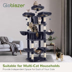 Globlazer Big Cat Tower for Indoor Cats, 80inch Cat Tower for Multiple Adult Cats XXL Cat Tree with Scratching Post, Hammock, 3 Perches, 2 Condos, 2 Hanging Basket, F80, Dark Grey
