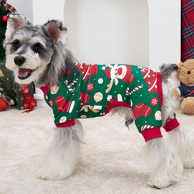 XPUDAC 4 Pack Christmas Dog Pajamas Comfy Dog Clothes for Medium Large Dogs Girl Boy Holiday Pet Outfit Winter Puppy Jumpsuits Pet Pjs Apparel, 3XL