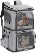 HOVONO Double-Compartment Cat Backpack Carrier for 2 Pets up to 18 lbs | 2-in-1 Pet Backpack Carrier for Small Cats & Dogs, Perfect for Traveling/Hiking /Camping/Vet Grey
