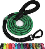 Rope Dog Leash 6 FT: Heavy Duty Leashes with Swivel Lockable Hook Reflective Threads Bungee and Padded Handle - Dog Lead for Large Small Medium Dogs Outside Walking Hiking Green