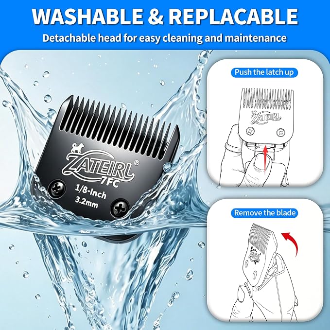 3 Pack Pet Grooming Clipper Blades with Steel Cutters, Sizes 10, 30 & 7FC, Black, Compatible with Andis, Oster A5, Wahl KM10 A5 Style Dog Clippers
