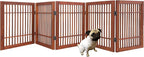 Urnporium Freestanding Wooden Dog Gate Foldable Indoor Pet Gate No Drill Expandable Barrier for Doorways Stairs Hallways Portable Wood Fence for Small Dogs & Puppies (Brown Pet Gate, 5 Panel 24" Tall)