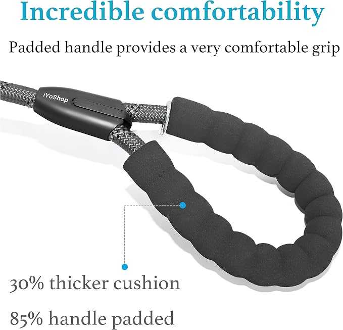 iYoShop Dual Dog Leash - 360° Swivel, No Tangle Walking Leash with Shock Absorbing Bungee for Two Dogs (Large, 25-150 lbs, Grey)