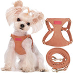 Puppytie XXS Puppy Harness with Multifunction Dog Leash,Soft Adjustable No Choke Escape Proof Pet Harness Vest,Brown Caramel,XXS