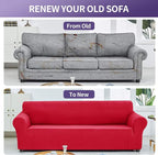 Joccun Christmas Stretch Loveseat Couch Cover Slipcover, 1-Piece Sofa Cover for 2 Cushion Couch Spandex Jacquard Washable Furniture Protector Cover for Living Room,Kids,Pets（Loveseat,Ruby）