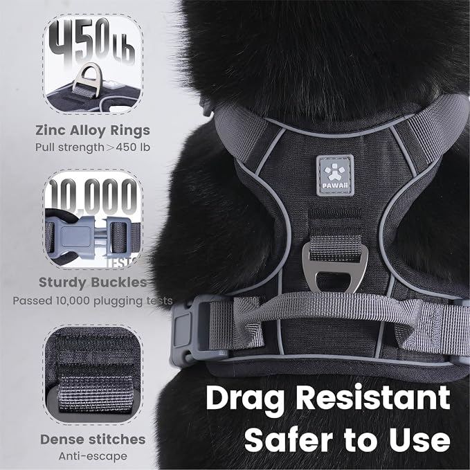 Pawaii No Pull Dog Harness with Pet ID Tag, Reflective Vest | Built for safer walks with a QR Pet ID Tag, front no pull clip, reflective trim, control handle and breathable mesh lining