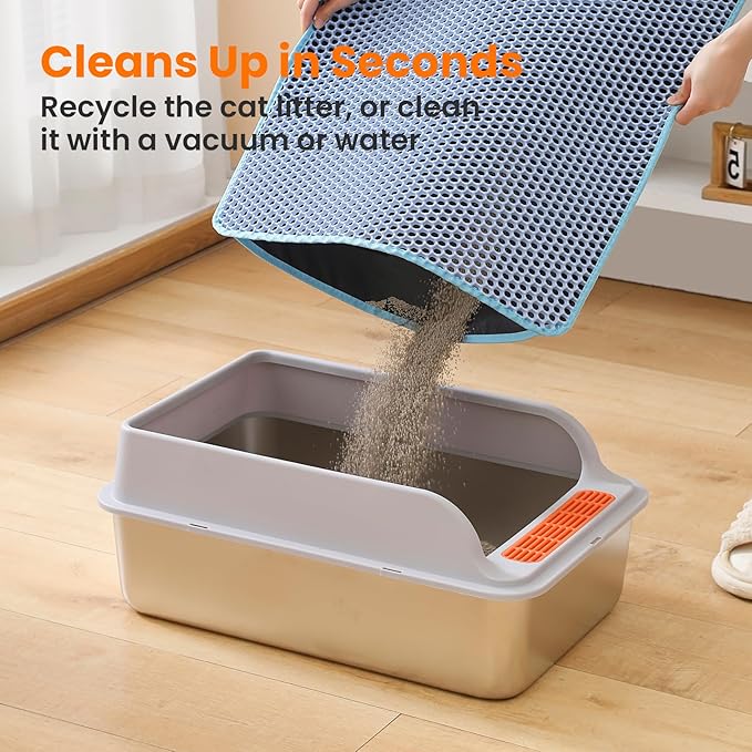 Extra Large Cat Litter Mat, Double Layer Honeycomb Design, Blue | 30x22”, Reduces Litter Tracking, Easy to Clean, Waterproof, Non-Slip, Soft on Paws, Scratch Resistant, Blue, XL