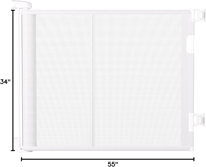 55 inches Retractable Baby Gate, 34 inches Tall Extra Wide Pet Gate for Stairs, Hallways and Doorways, Indoor Outdoor Safety Gate for Toddlers & Small Dogs, White