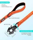GEIT 4/5/6FT Heavy Duty Dog Leash with 2 Comfortable Padded Handles, Reflective Rope Leashes with Quick Release/Locking Tactical Frog Clip for Small Medium and Large Dogs, Orange