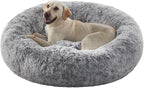 45 in Faux Fur Fluffy Donut Dog Bed for Extra Large Dogs,Dark Grey | Calming Plush Round Jumbo Pet Bed with Removable & Washable Cover,Fits up to 120 lbs Pets