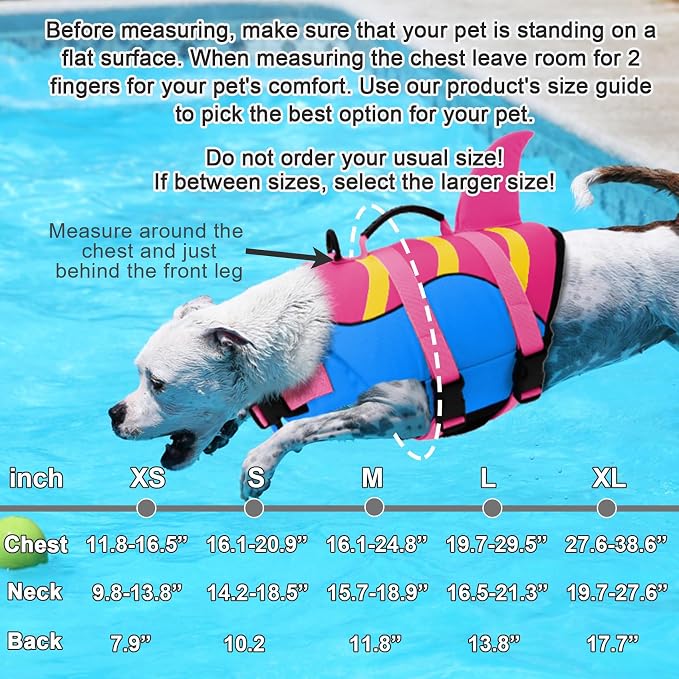 Fragralley Shark Fin Dog Life Jacket High Buoyancy, Adjustable Dog Life Vest with Quick Release Buckles & Rescue Handle for Swimming Boating, Small Medium Large Dogs