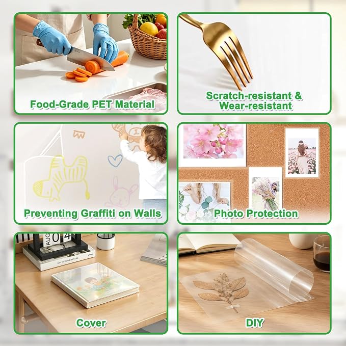 Shackcom Clear Contact Paper Roll Self-Adhesive Kitchen Backsplash Wall Protector 15.7in X 32.8ft - Used as Shelf Drawer Liner, Whiteboard, Wallpaper, Cat Dog Scratch Protector