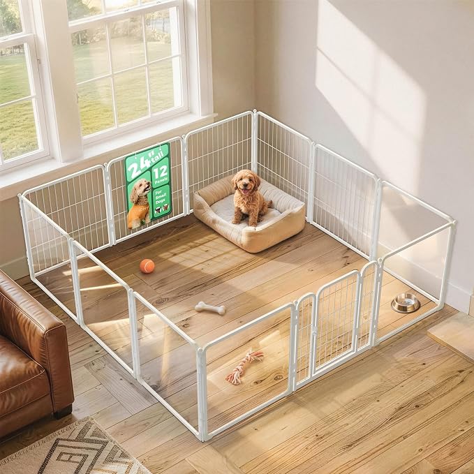FXW AuraSpace Pro Acrylic & Wire Mesh Indoor Dog Playpen, 24" H, 12 Panels | Clear View, Heavy-duty Metal, Flexible Layouts, Easy Walk-Through, For Puppies & Small Dogs, Patented