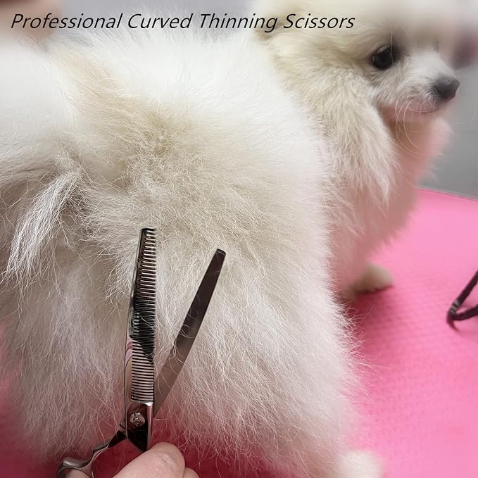 HASHIMOTO Curved Thinning Shears for Dogs, 7.0 inch, 30% Thinning Rate. | Lightweight, 440C Stainless Steel, Sharp, Easy to Use