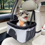 ROODO Dog Car Booster Seat with Safety Leash and Foldable Metal Frame for Small Pets up to 20 lbs Height-Adjustable Portable Puppy/Cat Car Seats with Plush Thick Cushion Mesh Window(Gray)