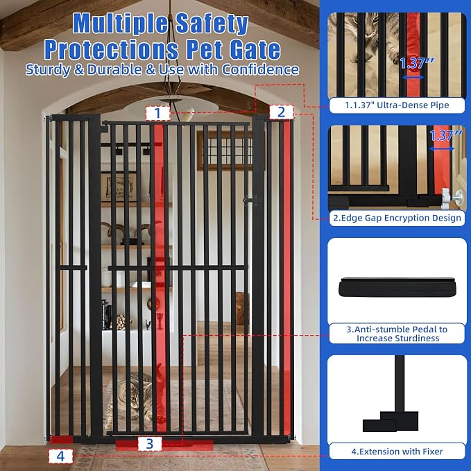 SHYUJAJIE 71 Inch Extra Tall Pet Gate for Cats | 29.92"-43" Adjustable Wide Dog Gates,Pressure Mounted Walk Through Tall Pets Gate for Doorways,Hallway,Stairs,White