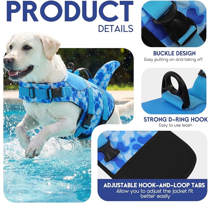 ASENKU Dog Life Jacket - Pet Safety Vest for Swimming & Boating, Shark Life Jacket with Floatation, Dog Lifesavers Swimsuits for Small Medium Large Dogs (Blue Cow Print, M)
