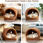 Cat Bed Cave with Pillow & Cat Toys, Cozy Cat Beds for Indoor Cats | 15.7in,Up to 10 lbs, Dual-Sided Cushion, Reversible Comfort for All Seasons, Semi-Enclosed Design, Machine Washable, Brown