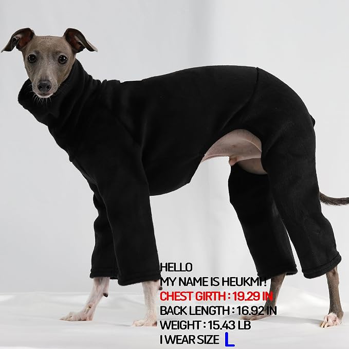 D Doggy Star Italian Greyhound Clothes Sweater Fleece Basic Onesie Whippet for Dog Turtleneck Outfits Coat (M,FLCE Black)