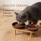 Havniva Elevated Cat Bowls, Ceramic Cat Bowl with Bamboo Stand Wide Opening | 5.7” Raised Cat Food Bowls, Whisker Friendly Cat Dish, Anti-Slip Cat Water Bowls, Shallow Cat Bowls, Cat Food & Water Bowl