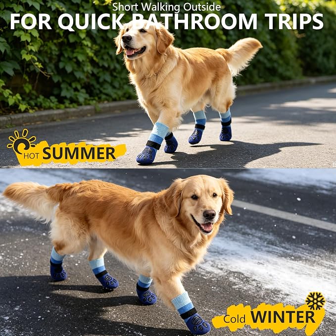 EXPAWLORER Non-Slip Dog Socks for Hardwood Floors to Prevent Licking, Dog Shoes for Hot Pavement Quick Walking, Dog Booties Boots & Paw Protectors with Grippers for Small Medium Large Senior Dogs M