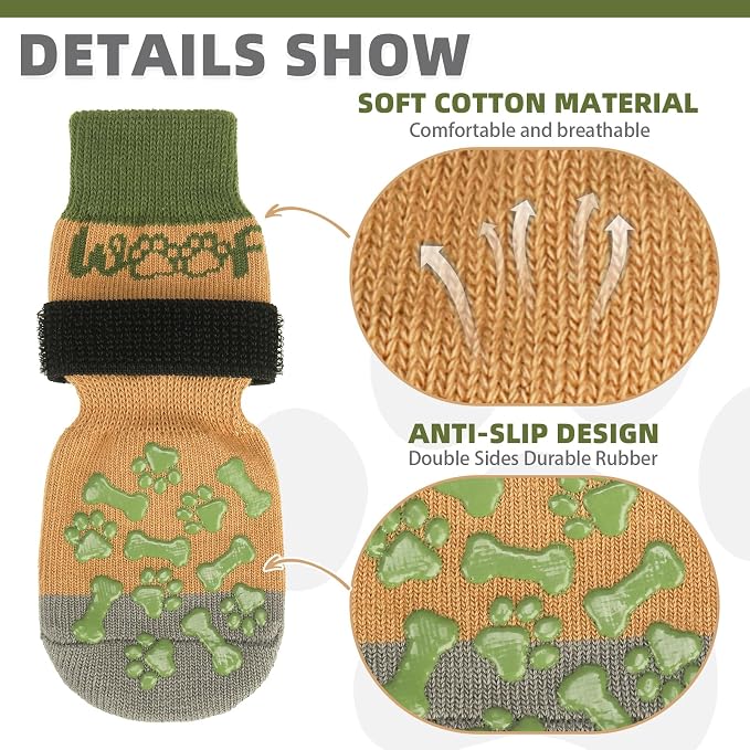 KOOLTAIL Dog Socks Shoes for Hot Pavement to Prevent Licking Paws, Winter Dog Boots&Paw Protector for Hardwood Floors Anti Slip,Traction Control Grip Booties for Small Medium Large Senior Dogs,Green M