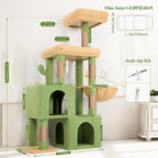 Globlazer 52in Cactus Cat Tree Tower for Indoor Cats, 2 Condos, S52, Green | Multi-Level Plush House, 5 Sisal Scratching Posts, 2 Padded Top Perches, Big Metal Basket, Stable Enlarged Base