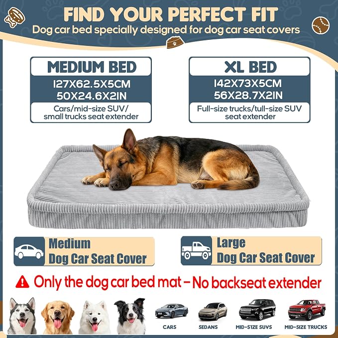 Loiion Dog Car Bed, Non-Slip Backseat Extender Pet Mat 50"x24.6" | Removable, Washable Dog Bed With Waterproof Liner Protects Car Seats, Anti-Slip Travel Bed For Dogs