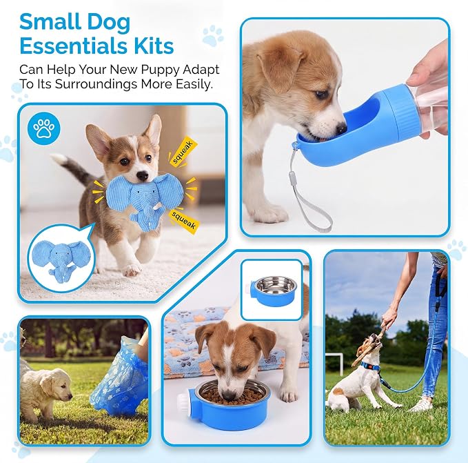 30 Pcs Puppy Supplies Starter Kit for Small Dogs Essentials No Pull Dog Harness, Collar, Leash Set, Toys, Water Bottle, Pet Grooming Kit, Puppy Accessories for Welcome Gift (Blue,Elephant)