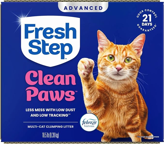 Fresh Step Advanced Clean Paws Multi Cat Clumping Litter with Febreze Freshness, Low Tracking, 18.5 lb. Box, Pack of 2 | Low Tracking Granules for Less Mess, Scented with Febreze Freshness, Low Dust, Compatible with Most Auto Litter Boxes