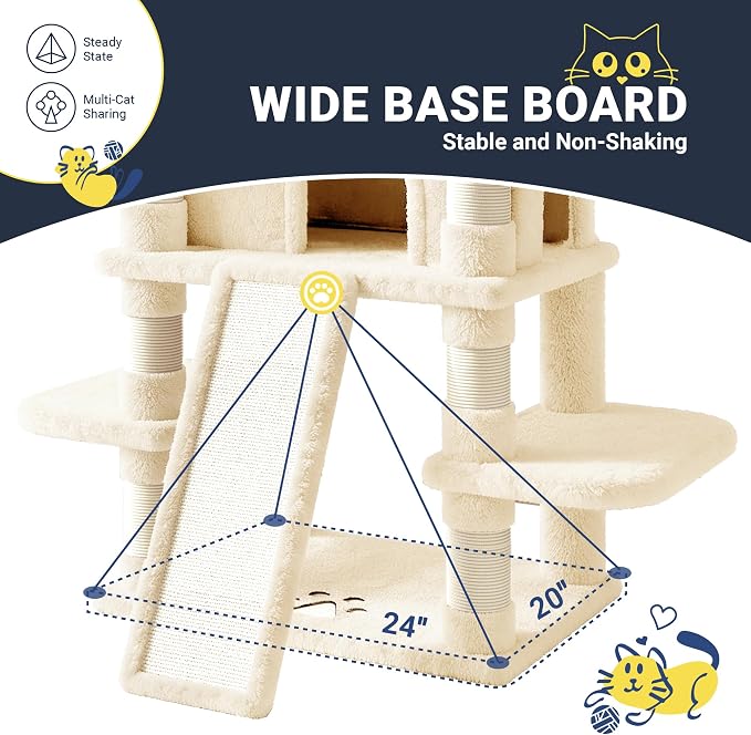 Allewie 82 Inches Large Cat Tree/House/XXL Tall Cat Towers for Big Feline/Scratching Post/Multi-Level Large Kitty Climbing Tree with Condo/Beige