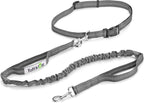 Tuff Mutt Hands Free Dog Leash for Walking Running Hiking, Waist Leash with Bungee, Adjustable Belt, Reflective Double Handle Design for Large Medium Dogs