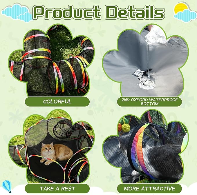 CypherX Outdoor Cat Enclosure,Portable Cat Tent with Tunnel Popup Catio | 4-in-1 modular design: 2 tents,11.8" wide tunnels & carry bag. Durablepop-up setup for small animals, rabbits & cats.