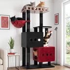 Gitelsnour Cat Tree, Sturdy Cat Tower with 2 Spacious Cat Condos GCT029BR | 60" Stable Base Cat Furniture for Large Cats with Wide Top Perch, Cozy Cat Basket, Sisal Scratching Posts & Toys, Black & Red