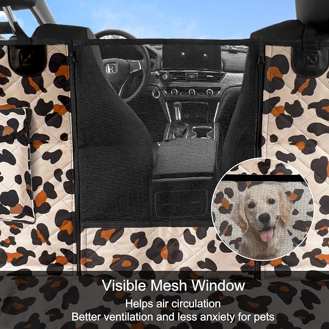 Femuar Dog Car Seat Cover, Waterproof Nonslip Pet Seat Cover for Back Seat with Storage Pockets Mesh Visual Window, Heavy Duty Scratchproof Pet Dog Seat Cover Hammock for Cars Trucks and SUVs