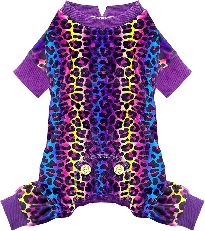 KYEESE Dog Pajamas Velvet Dog Pajamas Small Sized Dogs Soft Dogs Clothes Pjs with Leopard Pattern Stretchy Pet Jammies Coat Comfy Pet Onesie Costume, X-Large