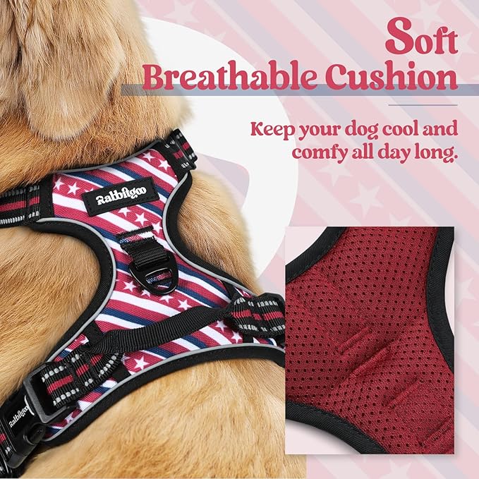 rabbitgoo Dog Harness, No Pull for Large Dogs with 2 Leash Clips, Pet Vest | No Choke with Handle, Adjustable Soft Padded, Reflective, Easy Control for Walking, Red Stripe, X-Large