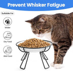 Ceramic Elevated Cat Bowls - Whisker Friendly, Anti-Vomiting, Stylish & Hygienic Cat Bowl Set (Line Cat, 2 Pack)