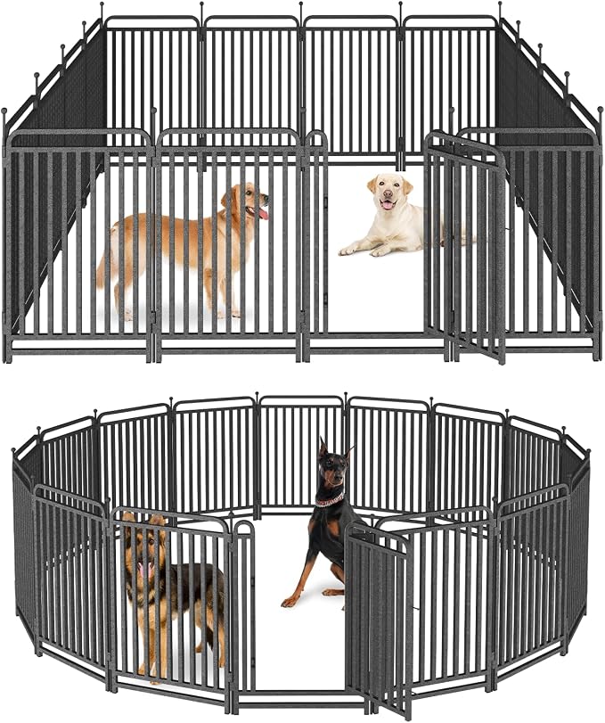 Thickened Dog Playpen Foldable Metal Yard Fence32/43inch Compact Portable Animal Barrier Fence for Indoor Outdoor (16 Panels, 43 inch)