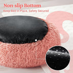 rabbitgoo Calming Cat Beds for Indoor Cats, 27 inches, Pink | Soft Warm Donut, Fluffy Faux Fur, Supportive Raised Rim, Anti-slip, Machine Washable, Up to 35lbs Pets