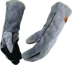 WZQH 14 In,932℉,Welding Gloves,Fireplace Glove,Fire & Heat Resistant,S | Mitt for BBQ,Oven,Grill,Tig,Mig,Baking,Furnace,Stove,Pot Holder,Animal Handling Glove, Forge,etc.Leather,Small,Black-gray
