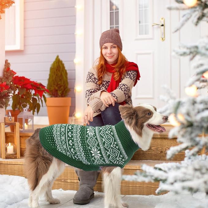 HOMIMP Dog Sweater Argyle - Warm Sweater Winter Clothes Puppy Soft Coat, Ugly Dog Sweater for Small Medium and Large Dogs, Pet Clothing Boy Girl, Green XS