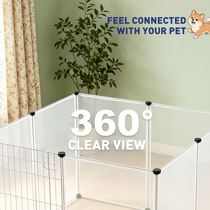 BRIAN & DANY Dog Playpen Portable for Small Animals, Dog Play Pen Indoor, Transparent Pet Playpen for Puppies, Cats, 40" L x 40" W x 28" H | Dog Play Pen Indoor, Transparent Pet Playpen for Puppies, Cats, 40" L x 40" W x 28" H