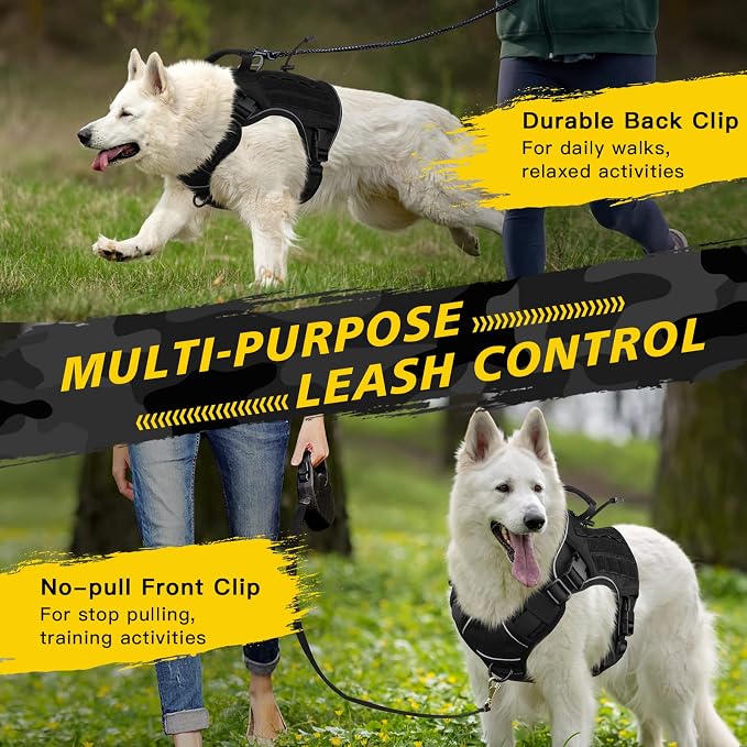 WINGOIN Black Tactical Dog Harness for Large Dogs, Heavy Duty No Pull Dog Harness with Handle, Adjustable Reflective Military K9 German Shepherd Big Size Dog Vest for Walking, Training, Hunting (L) | Heavy Duty with Handle,Adjustable Reflective,Militar...