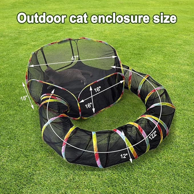 CLKHOWL Outdoor Cat Enclosure, Portable Cat Tents for Outside, Cage Free Outside Cat Playpen Pet Enclosure, Cat Tunnel Outdoor Playground for Indoor Cats & Small Animals