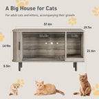 Halitaa 37.4" Cat Litter Box Enclosure with Scratch Pad, Sliding Door | Litter Box Enclosure Furniture Hidden Litter Box, Modern Indoor Cat House, TV Stand, Side End Table for Living Room, Grey