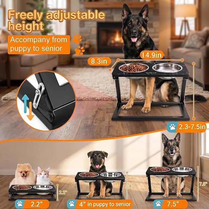 Elevated Dog Bowl, Adjustable Height and Tilt Angle Dog Bowl Stand | Precisely Adjust Height And Tilt Angle, Easy To Clean, Equipped With 2 Stainless Steel Food Bowls, Sturdy And Durable.