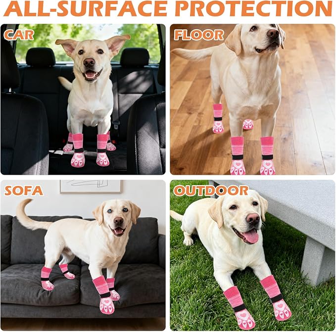 EXPAWLORER Dog Socks to Prevent Licking Paws with Grippers for Hardwood Floors Anti Slip,Glow-in-the-Dark Dog Summer Shoes Booties Boots & Paw Protectors for Small Medium Large Senior Dogs Pink XL