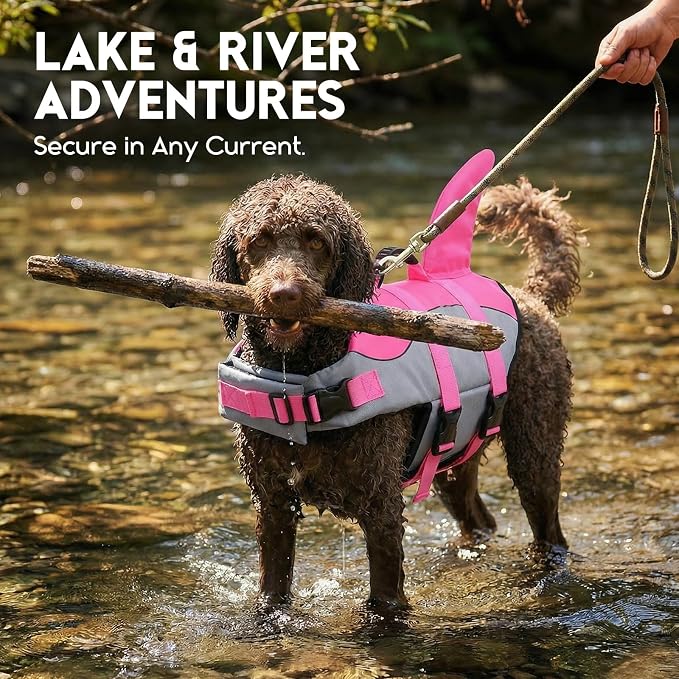 ASENKU Dog Life Jacket - Pet Safety Vest for Swimming & Boating, Shark Life Jacket with Floatation, Dog Lifesavers Swimsuits for Small Medium Large Dogs (Pink, XL)